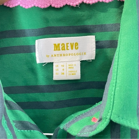 Maeve Anthropologie Striped Button Down Shirt Womens 6 Green Blue Cottagecore - Picture 5 of 10